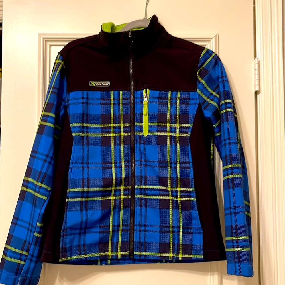 Columbia like Blue Black Check Zip Up Jacket Warm Insulated Size XXL